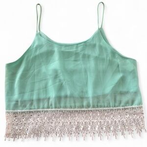 Poetry Mint Green Lace Trim Cami Top